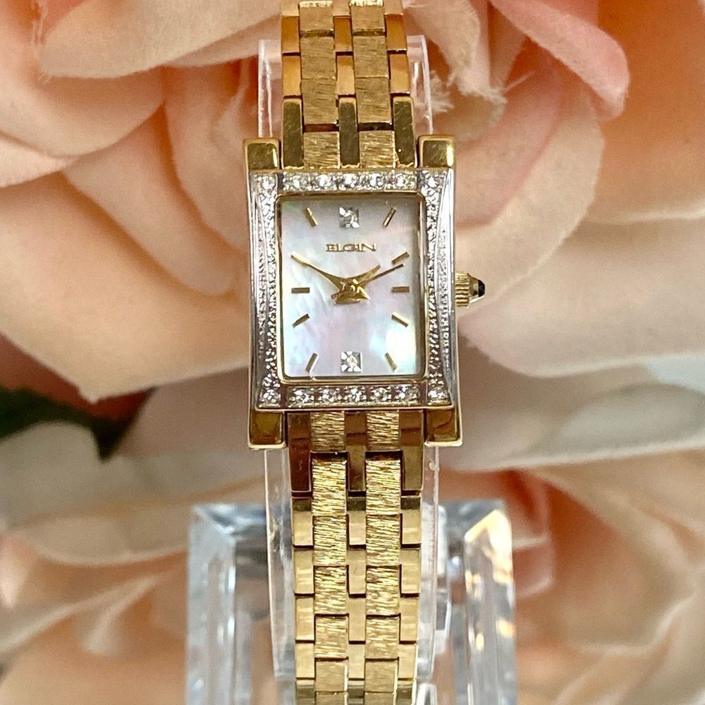 Elgin Crystal Accented Bezel and Mother of Pearl Dial Dress Watch - Picture 2 of 16